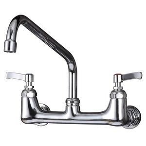 Wall Mount Kitchen Faucet 8" Center Commercial Faucets with 12 Inch Swivel Spout